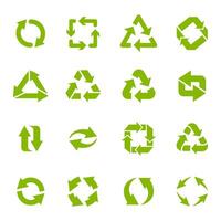 Recycle arrows. Garbage circular recycling icons, eco protection elements and recycled eco sign vector isolated icons set. Waste processing. Sustainable living. Safe environment