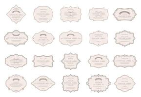 Vintage tag labels. Ornamental retro badges, decorative frame shapes and elegant label for wedding design elements vector isolated icon set