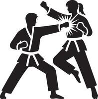 minimal karate fighting vector icon in flat style black color silhouette, white background 2