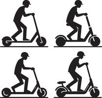 minimal Set of Two wheeled Kick scooter with rider vector icon in flat style 7