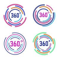 Round 360 degrees signs. Circle diagram, 360 degrees angle panorama, circular 360 degree views isolated vector illustration icons set