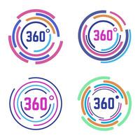 Round 360 degrees signs. Circle diagram, 360 degrees angle panorama, circular 360 degree views isolated vector illustration icons set