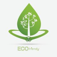 Eco friendly. isolate hand hug leaf concept on white background. Vector illustration.