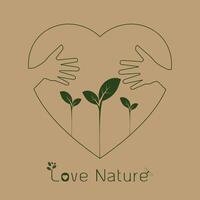 hand hug love natural concept.sign in the line art style.a beautiful environmentally friendly natural vector