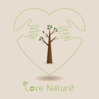 mano abrazo amor natural concepto.signo en el línea Arte estilo.a hermosa ambientalmente simpático natural vector