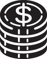 minimal Stack of coin money icon symbol, clipart, black color silhouette, white background vector