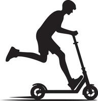 minimal Two wheeled Kick scooter with Raider vector silhouette, black color silhouette, white background 12