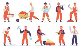 Construction worker. Technician worker character, builder, construction handyman working. Construction engineer vector illustrations