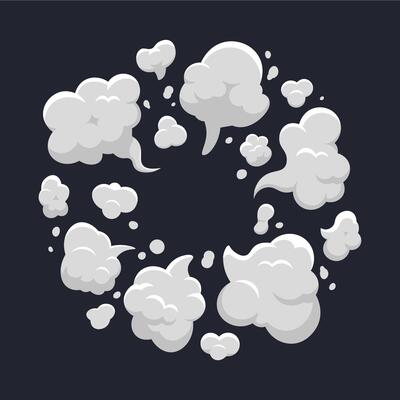 Cartoon dust cloud. Comic dust cloud explosion, steam, smoke cloud explode. Cloud action element isolated vector illustration