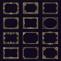 Golden art deco frames. Modern gold elegant borders, arabic geometric decorative ornament frame, antique decorative elements isolated icons set vector