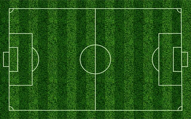 Realistic soccer grass field. Football lawn field, stadium green grass texture top view playground, sports field with markup vector background