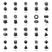 realista geométrico 3d formas básico geométrico poligonal cifras, cubo, pirámide, esfera y prisma modelo aislado vector ilustración íconos conjunto