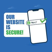 Secure HTTPS concept. Safe browsing and web surfing concept with mobile phone screen having search bar with Https written on it and padlock icon. Our website is secure. Website with SSL certificate vector