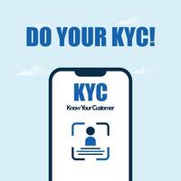 KYC awareness banner. Do your KYC banner with mobile screen profile and identification icon on it to ensure the data security. Know your customer or client for the safety from any fraud. vector