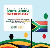 27th April South Africa Freedom Day design post. Includes Big South African flag and multiple geometric abstract shapes and patterns Vector illustration. Vector illustration of Africa national day