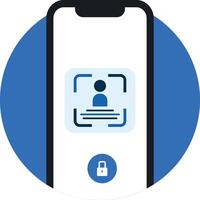 KYC vector icon with mobile. KYC customer data digital verification for UI design icon. Know your customer icon in blue colour with verification scan and security icon. KYC label or sticker