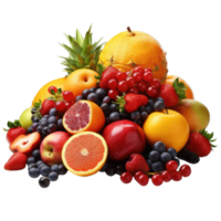 AI generated Fresh summer fruits with apple, grapes, berries, pear and apricot. on transparent Background PNG