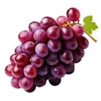 AI generated violet grapes on a Transparent background. ripe purple berries with green leaves. png