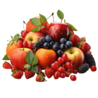 AI generated Fresh summer fruits with apple, grapes, berries, pear and apricot. on transparent Background PNG