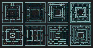 Maze arcade game. Rectangle labyrinth puzzle, arcade maze conundrum, children educational maze game. Labyrinth quest vector illustration set