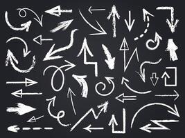 Chalk sketch arrow. Hand drawn chalk arrows, chalkboard graphic elements, chalk arrow signs on chalkboard isolated vector icons set