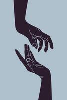 Hands reaching to each other. Hand gesture. Vector illustration