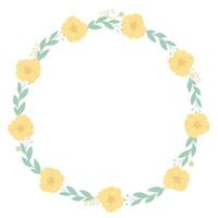 Round floral frame with yellow flowers. Botanical template. Vector illustration