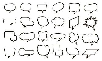 Bubble speech sticker. Empty thought balloons and text bubble stickers, sketch conversation elements vector isolated set. Chat and comic book icons on white background. Dialogue clouds