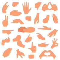 Hand gesture. Pointing hands, gesturing communication language, palm gesture designation isolated vector illustration set