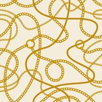 Golden chains pattern. Seamless gold ring, belts, chains and metal accessories backdrop. Chain wrapping or textile vector background illustration