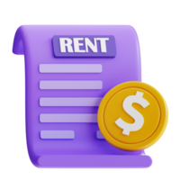 3d rendering rent bill payment icon png