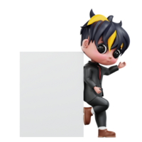 3d mignonne homme d'affaire penché sur le blanc planche png