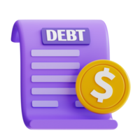 3d rendering debt bill payment icon png