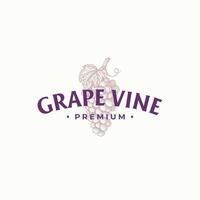 Vintage grape logo design template with hand drawn illustration. vector