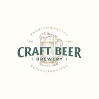 Vintage beer logo design template with hand drawn illustration. vector