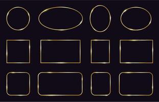 Golden frames. Modern gold geometric frames, elegant gold glowing borders. Decorative, modern lines frame vector isolated icons set