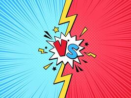 Comic book VS frame. Cartoon versus pop art lightning halftone background, challenge or team battle competition vector illustration template