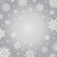 Snowflakes winter background. Holiday silver frost snowflake template, cold falling snowflake crystals vector backdrop illustration