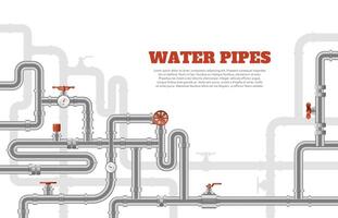 Water pipes background. Metal pipelines construction banner, industrial tube pipes template, steel pipes engineering system vector illustration