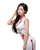 ai gegenereerd Dames cheongsam jurk, Chinese nieuw jaar, PNG transparant achtergrond, ai generatief