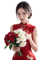 AI generated Women Cheongsam dress, Chinese New Year, PNG Transparent background, AI Generative