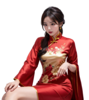 AI generated Women Cheongsam dress, Chinese New Year, PNG Transparent background, AI Generative