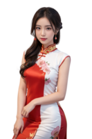 ai gegenereerd Dames cheongsam jurk, Chinese nieuw jaar, PNG transparant achtergrond, ai generatief