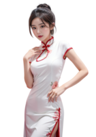 ai gegenereerd Dames cheongsam jurk, Chinese nieuw jaar, PNG transparant achtergrond, ai generatief