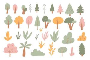 Vector set of simple trees and bushes. Collection of plants for the city isolated on a white background.