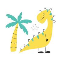 Cute childish dino print in flat scandinavian style. Poster with dino and lettering. Vector illustration..