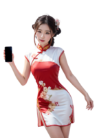 ai generado mujer cheongsam vestido, chino nuevo año, png transparente fondo, ai generativo