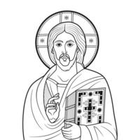 Jesus Christ Pantocrator style Greek Byzantine Icon Vector Illustration Outline Monochrome