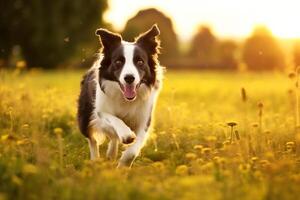 AI generated Purebred purebred beautiful border collie dog breed, background nature isolate. photo