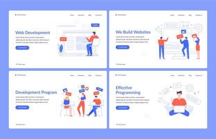 Web development. Website design, code engineering and creative interface vector landing page template. Coding and programming homepage layout. UI, UX, usability. Content management